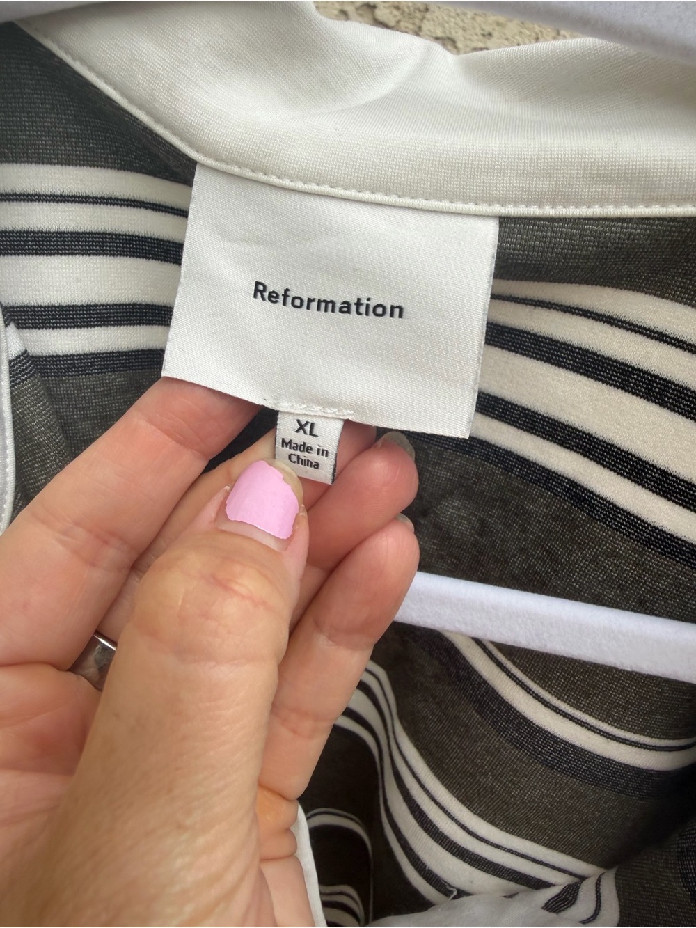 Reformation Black & White Striped Shirt with White Collar - Picture 3 of 4